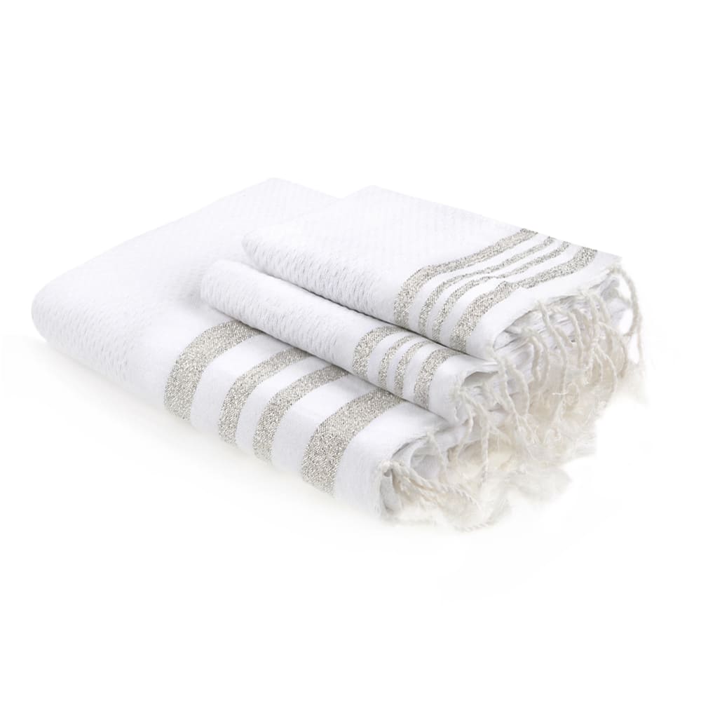Fouta set de baño (1+2) algodón 100x200 blanco / plateado