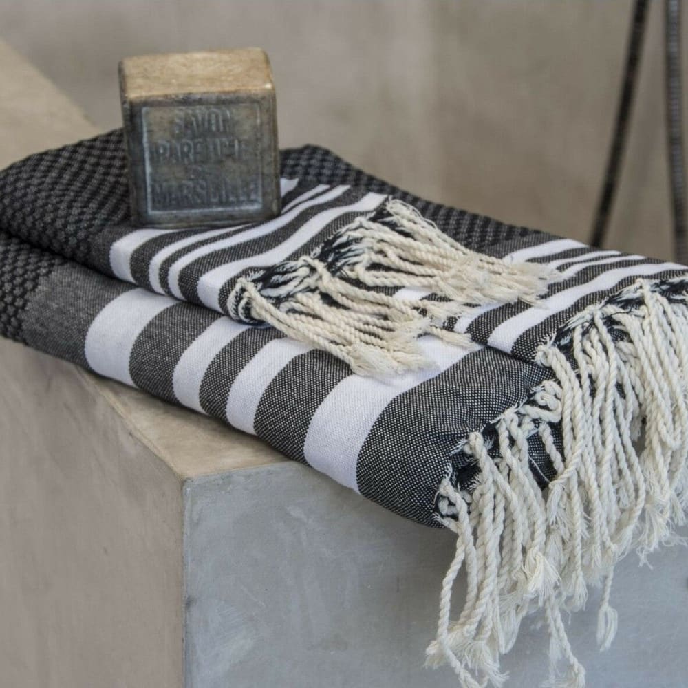 Fouta set de baño (1+2) algodón 100x200 negro - Maisons du Monde