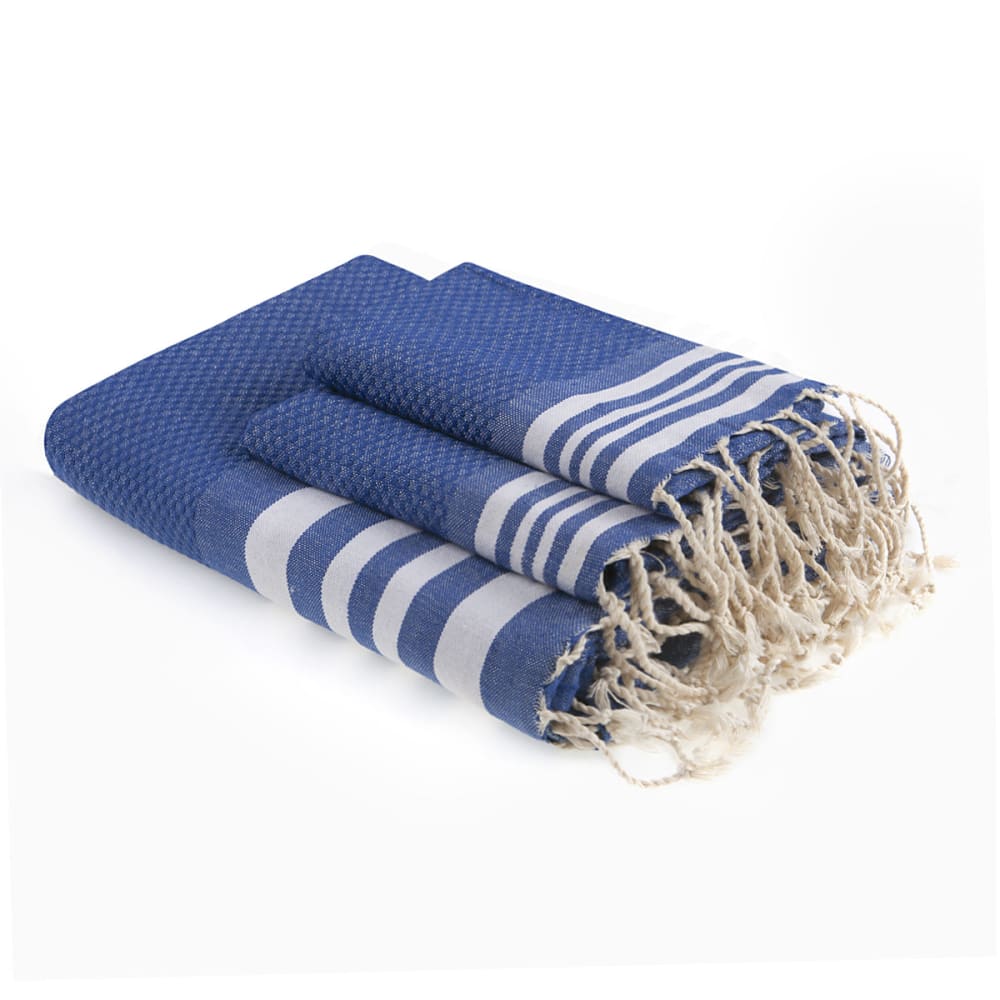 Foutas de bain (1+2) coton 100x200 bleu grec