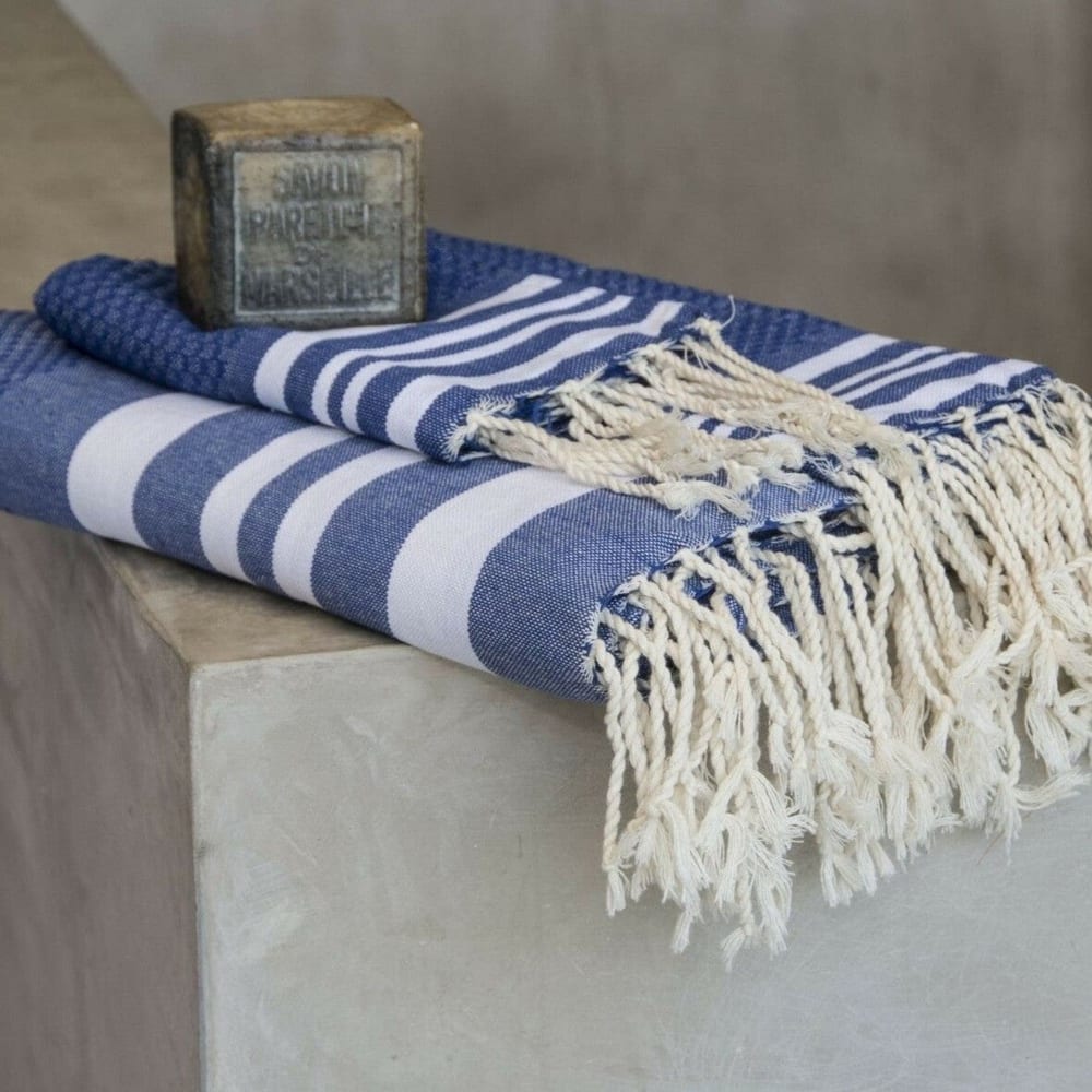 Foutas de bain (1+2) coton 100x200 bleu grec - Maisons du Monde