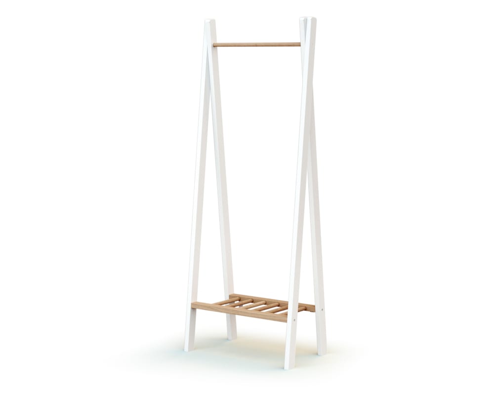 Porte vêtement enfant en bois blanc et hêtre brut 50 x 30 x 130 cm Porte vêtement enfant en bois blanc et hêtre brut 50 x 30 x 130 cm