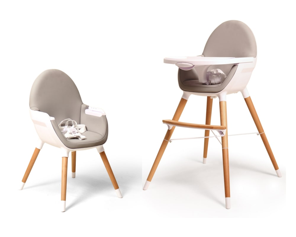 AT4 Baby-Hochstuhl mitwachsend Holz Weiß und Grau GRAU PES - POLYESTER Baby