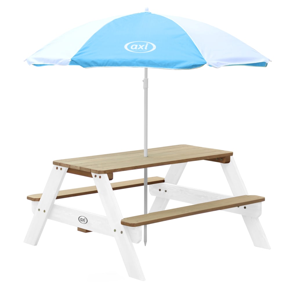 Table de pique-nique pour enfants avec parasol, bois, marron/blanc