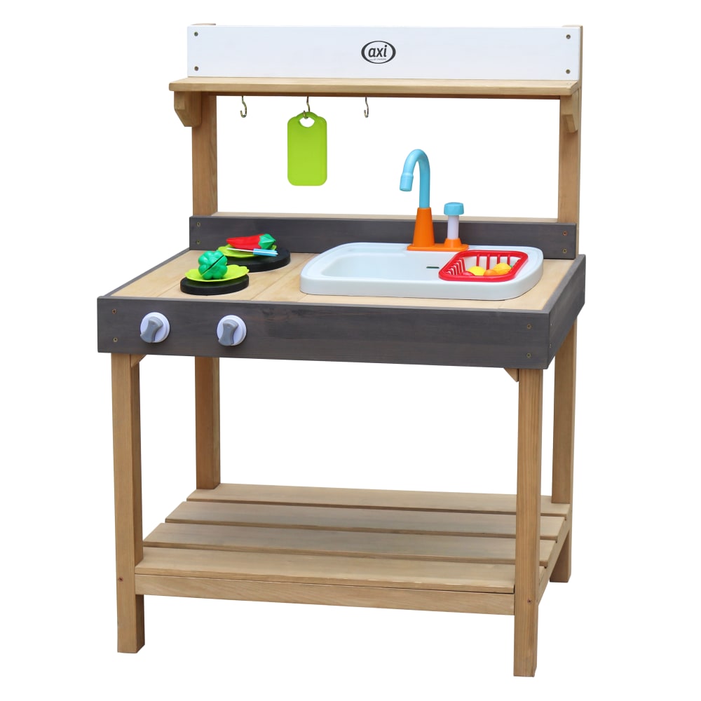 Axi Spielküche aus FSC Holz mit 17 teiligem Zubehör Set 40x75x100 cm style modern BRAUN HOLZ Kinder