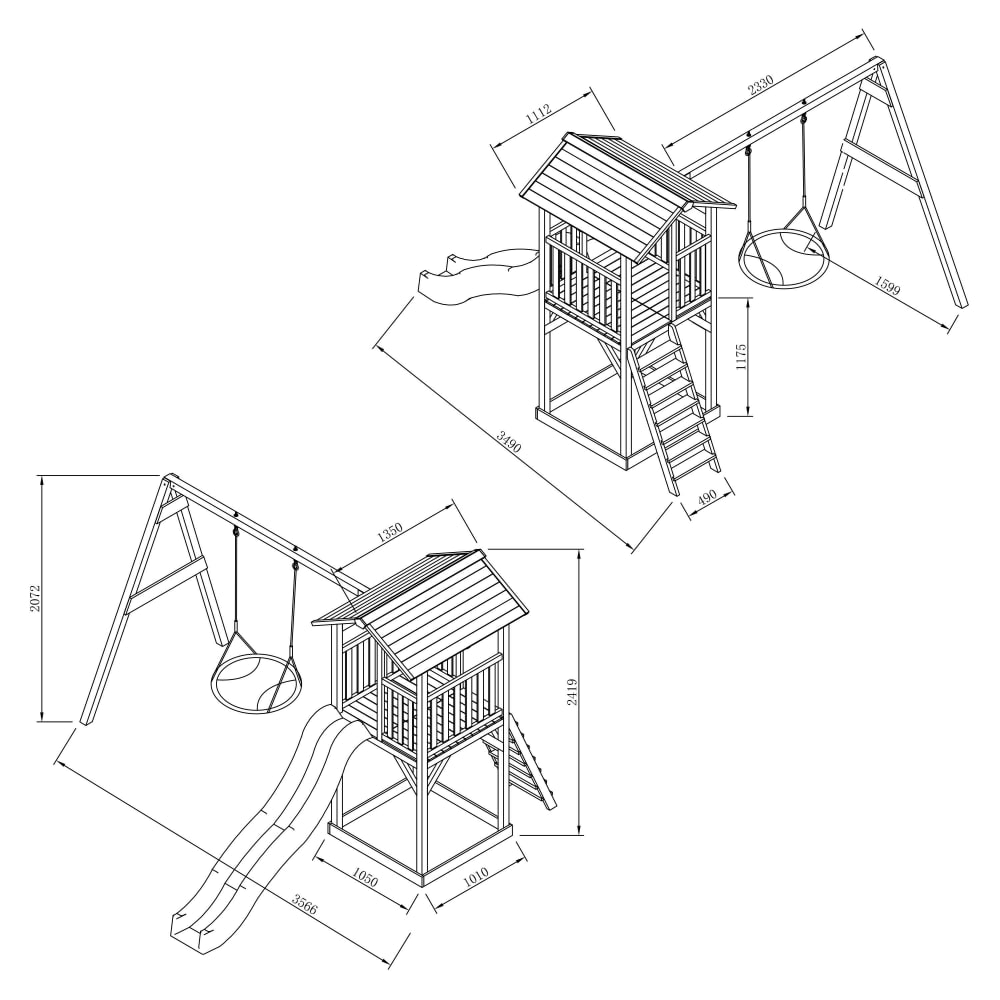 Spielturm mit blauer Rutsche, Summer Nestschaukel, Holz,