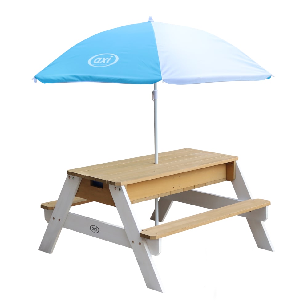 Axi Sand & Wasser Picknicktisch aus FSC Holz mit Sonnenschirm, braun/weiß style modern - Holz