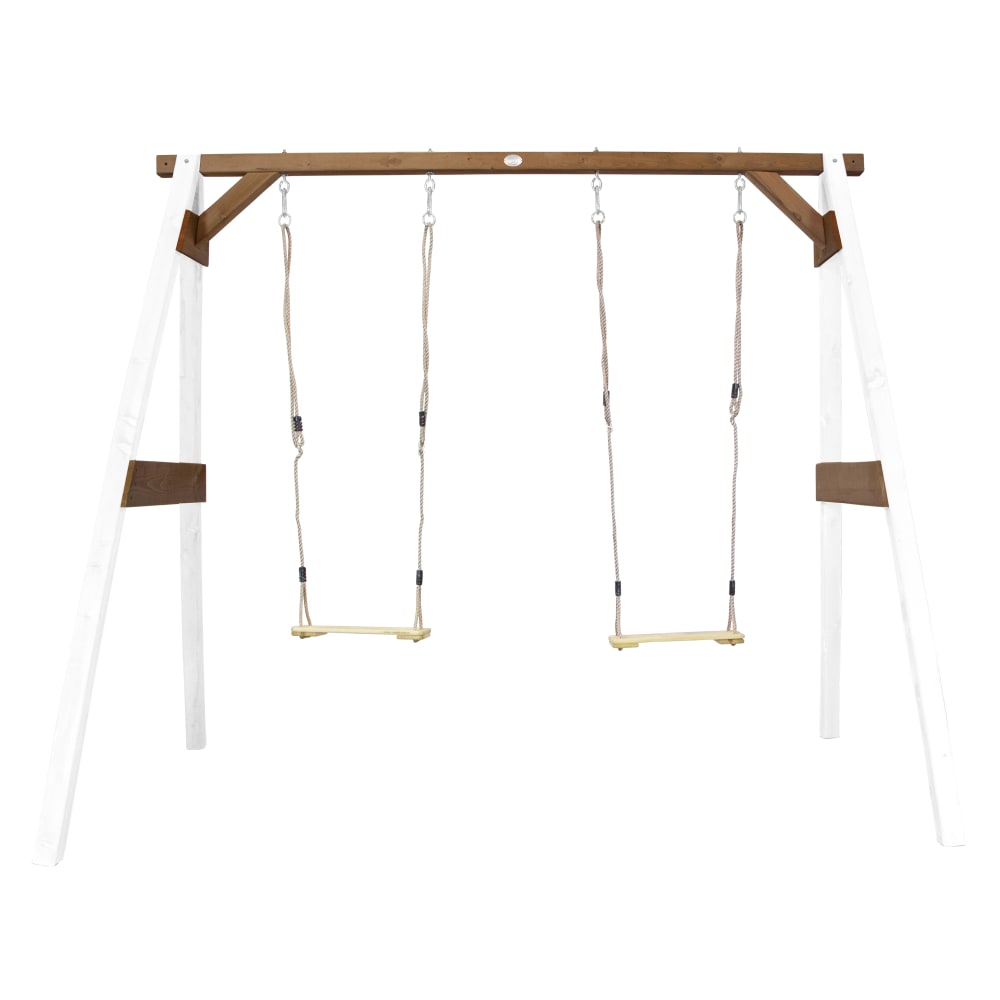 Axi Schaukel - Doppelschaukel mit Gestell aus FSC Holz, weiß/braun style modern - Holz