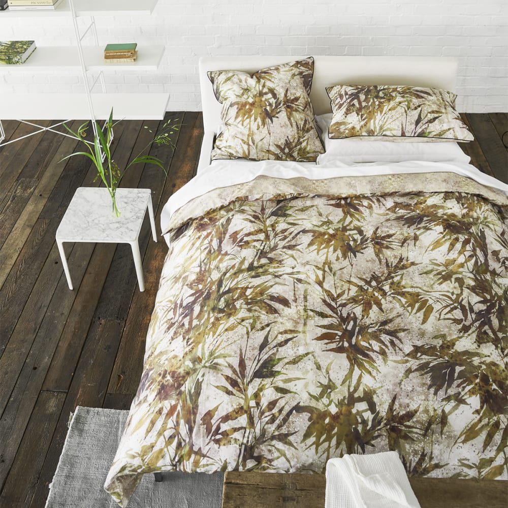 Housse de couette imprim&eacute;e en percale de coton beige 240x220