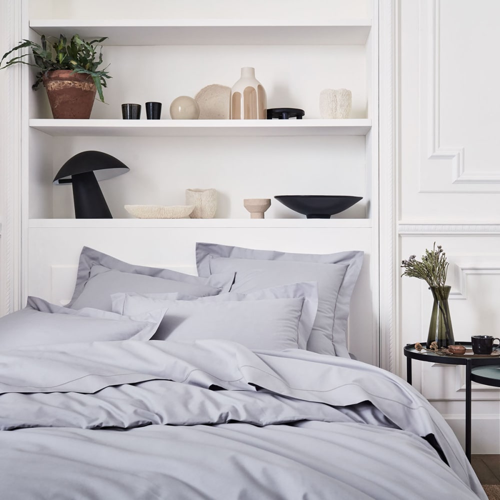 Housse de couette unie en percale de coton gris 260x240 — vue 3