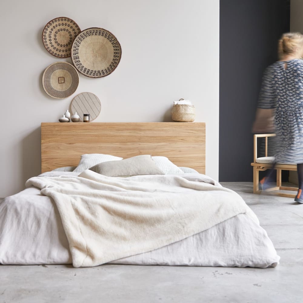 Tikamoon Kopfteil aus Teak massiv mit Fächern 165 cm style modern Beige Holz