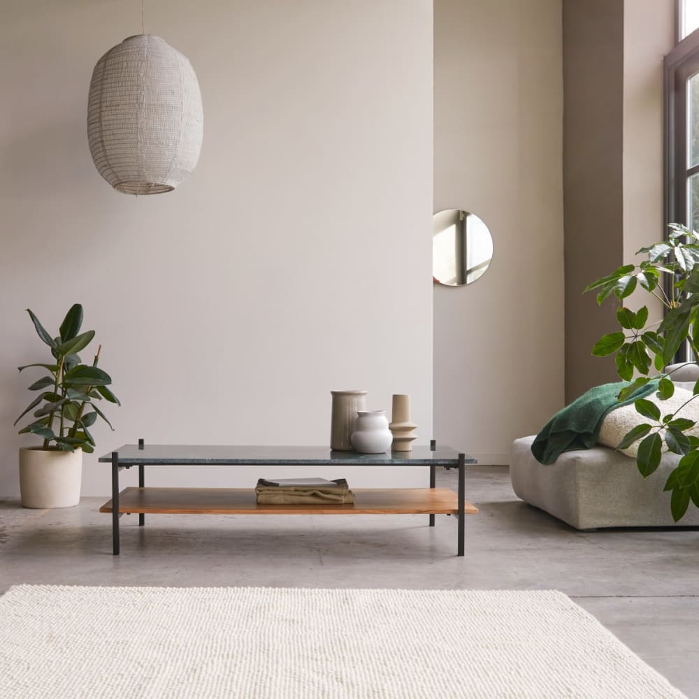 Tikamoon Couchtisch aus massivem Akazie und Marmor style modern Beige Marmor