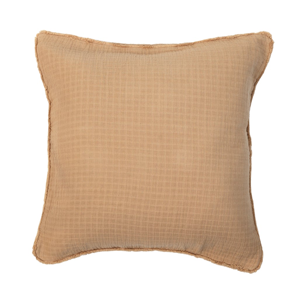 Funda de cojín gasa de algodón color camel 65 X 65 cm