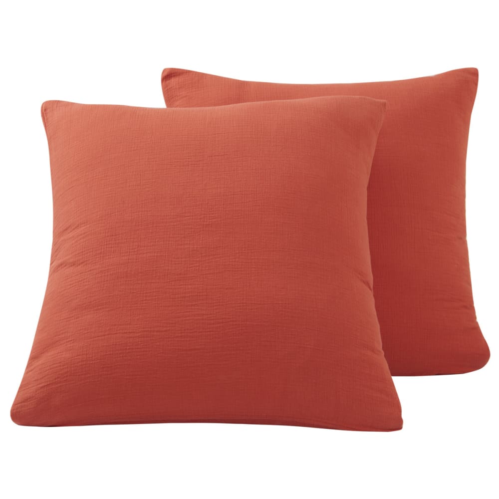 Lot de 2 taies d'oreiller en gaze de coton  terracota 65x65 cm