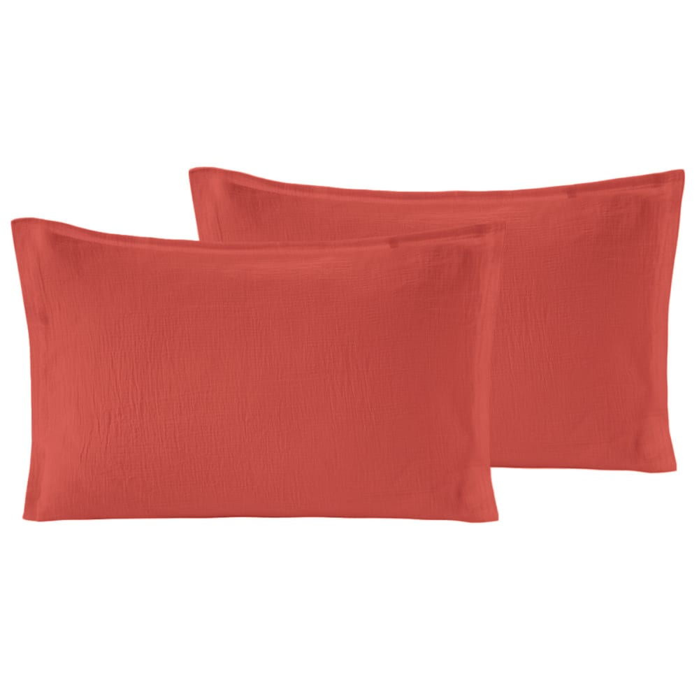 Lot de 2 taies d'oreiller en gaze de coton  terracota 50x70 cm
