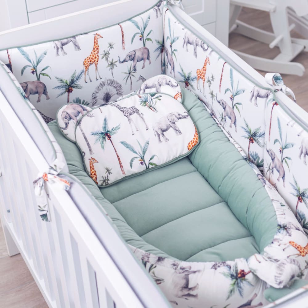 Cocon bébé nid réducteur de lit en coton vert de gris de 0 à 9 mois (Sevira Kids) - Image 3