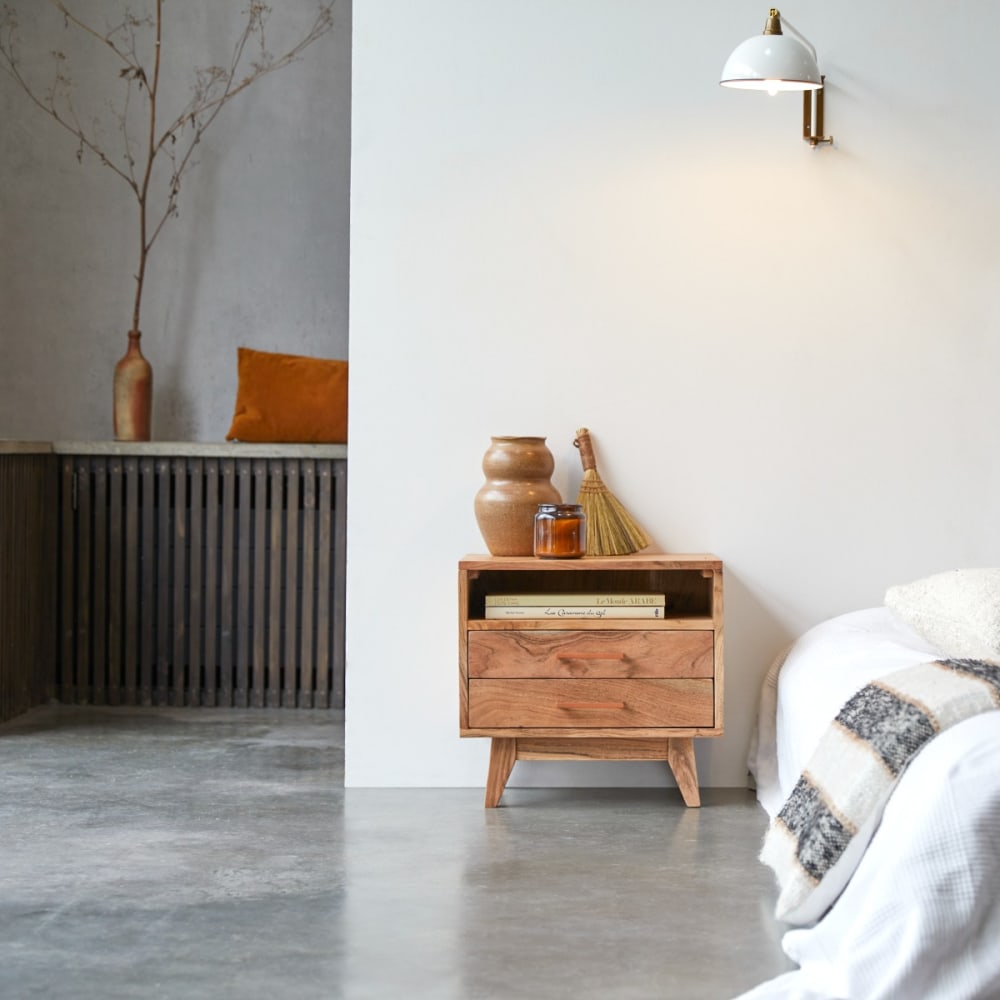 Tikamoon Nachttisch aus massivem Akazienholz style modern Beige