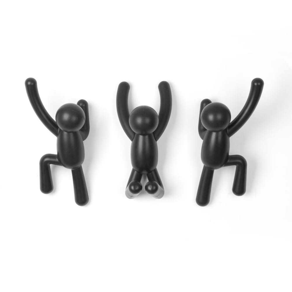 Portemanteau mural bonhomme, lot de 3, noirs