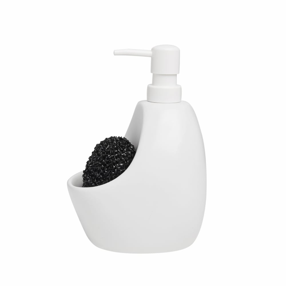Distributeur de savon 591ml et porte éponge, en céramique blanche - Maisons du Monde