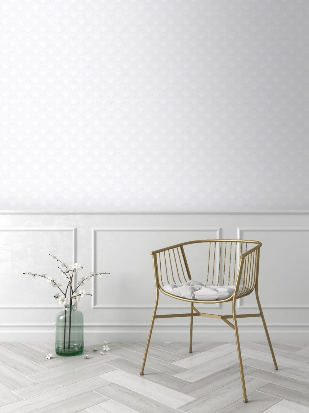 Papier peint intissé Gatsby art déco écailles blanc or 1005x52cm