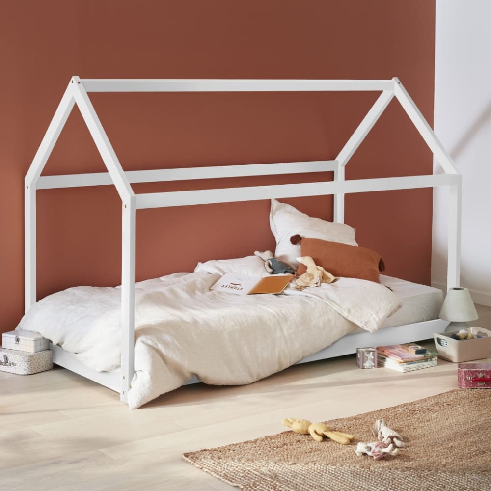 Cama infantill de pino natural, 90x190cm, blanco