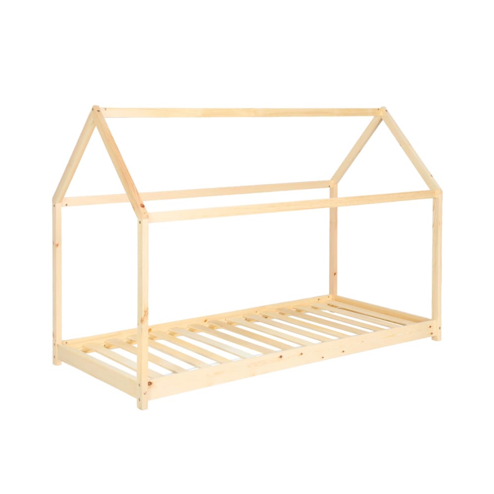 Lit enfant cabane bois massif en pin naturel 90x190 cm