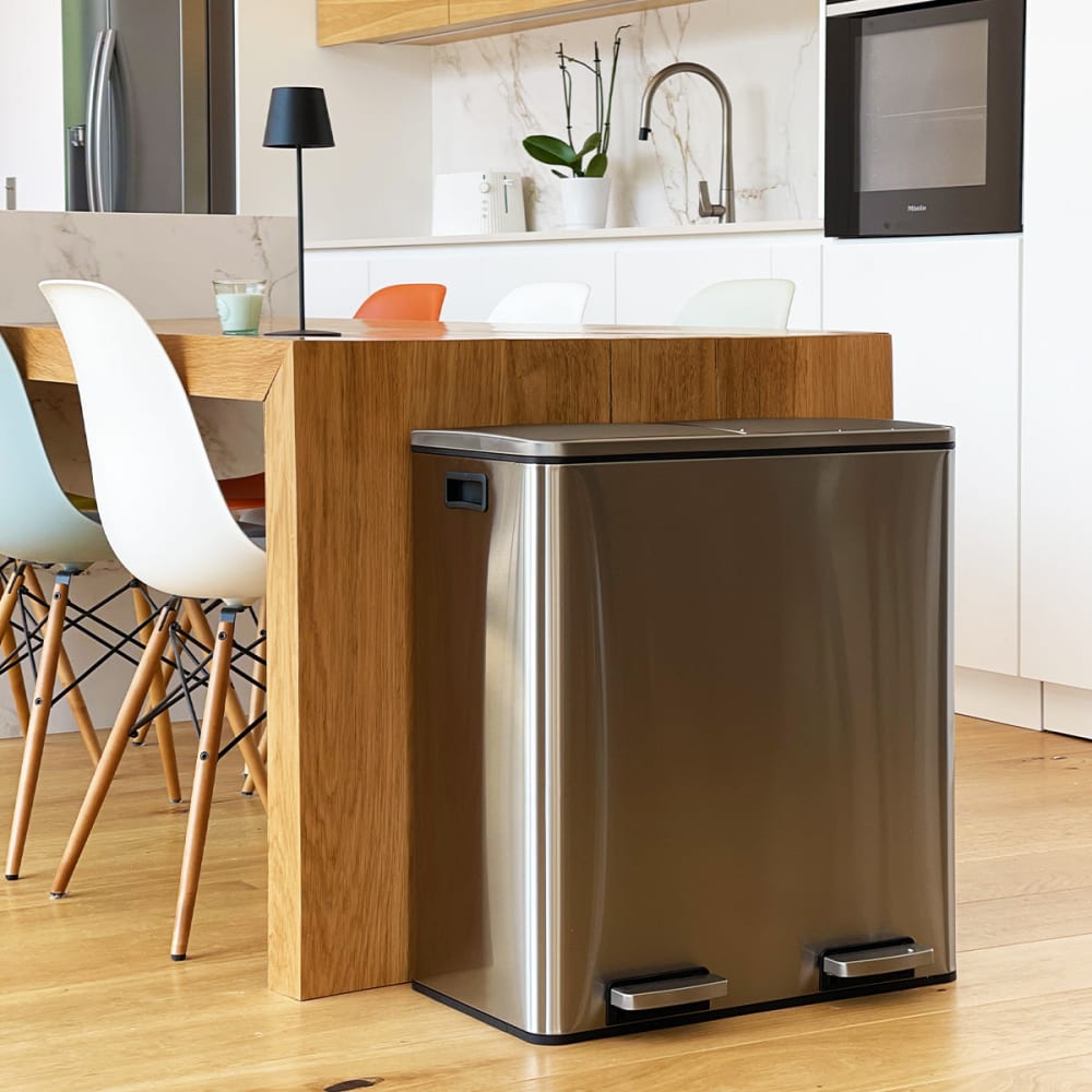 Pattumiera da cucina per la raccolta differenziata argento 60l - Modello Contemporaneo - Argentato - Acciaio