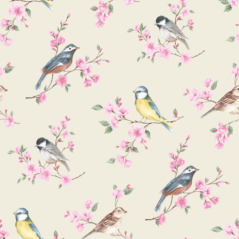 Papier peint intissé oiseaux sur branches rose taupe 1005x52cm — vue 3