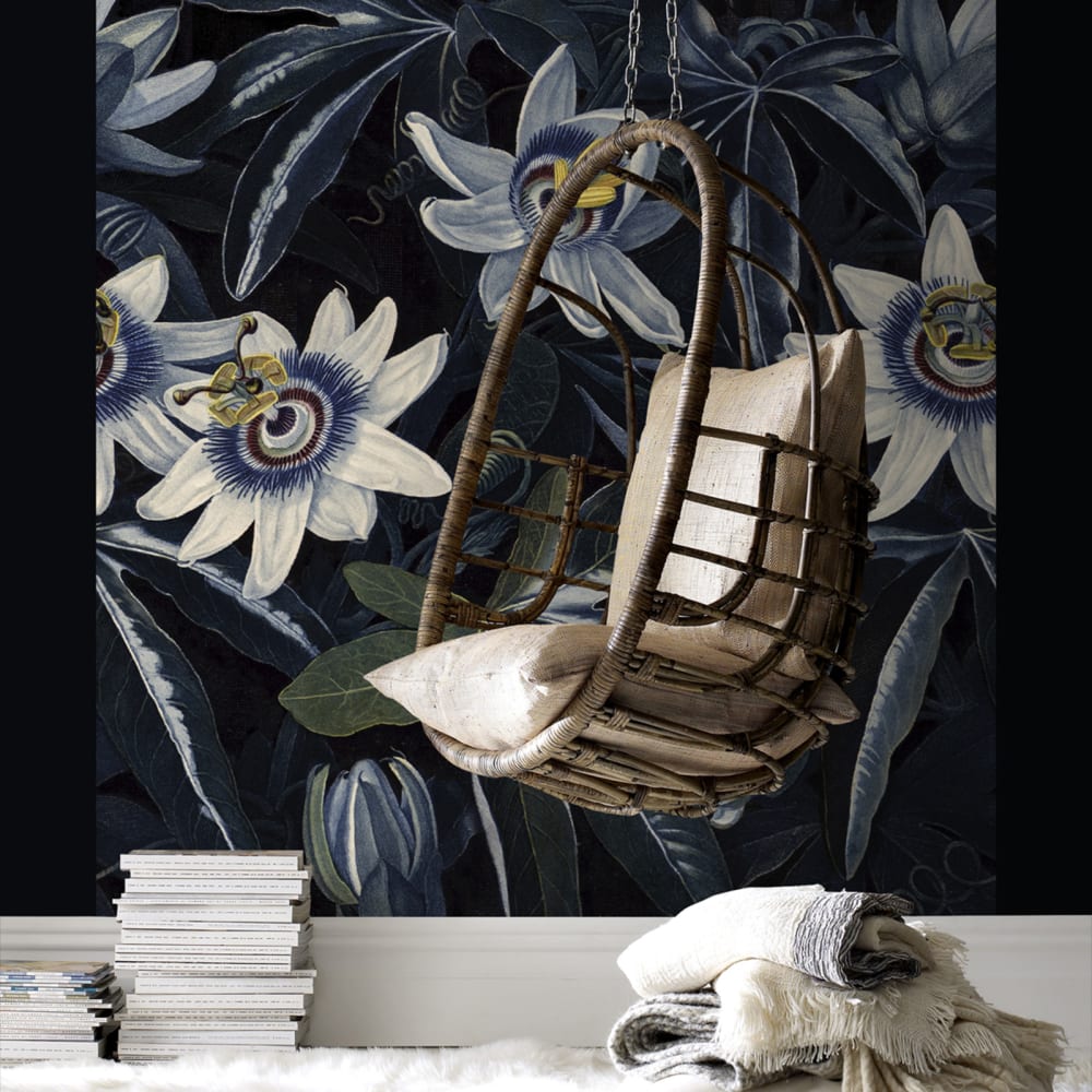 Papier peint panoramique fleurs de la passion bleu 280x200cm — vue 4