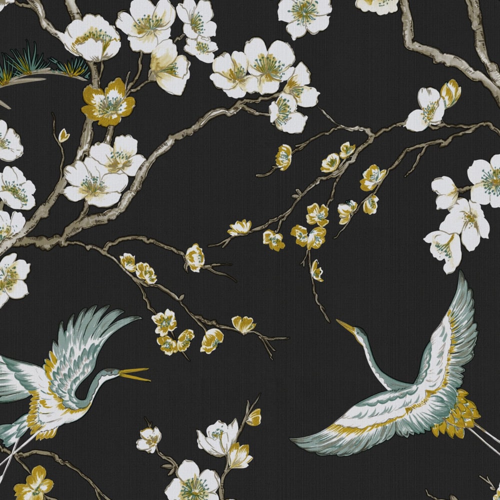 Papier peint intissé oiseaux Japonais noir vert 1005x52cm — vue 3