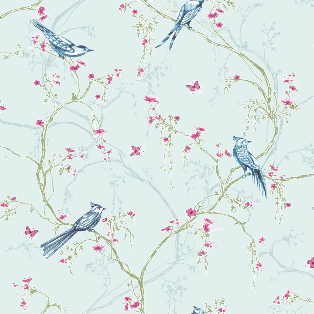 Papier peint intissé rossignol vinyle bleu rose 1005x52cm — vue 3