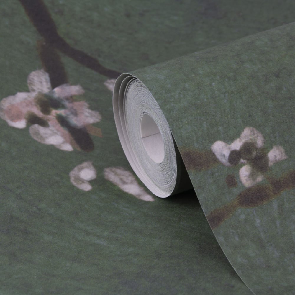 Papier peint panoramique intissé cerisiers Japonais vert 300x280cm — vue 4