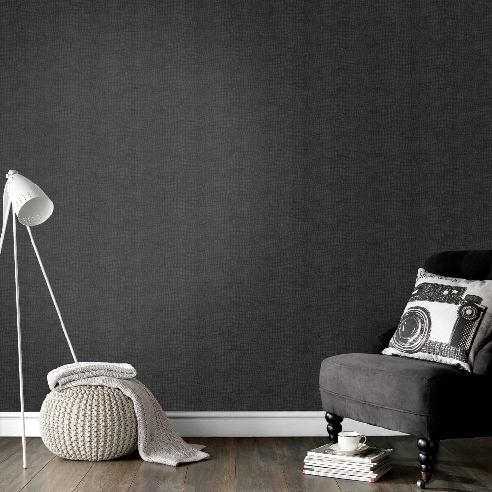 Papier peint intissé crocodile vinyle expansé noir 1005x52cm