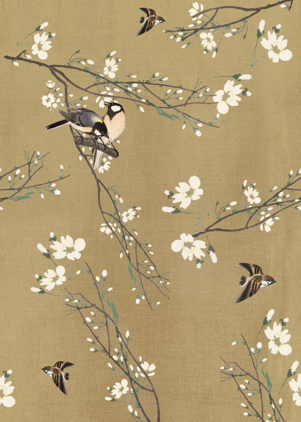 Papier peint panoramique printemps Japonais beige jaune 280x200cm — vue 3