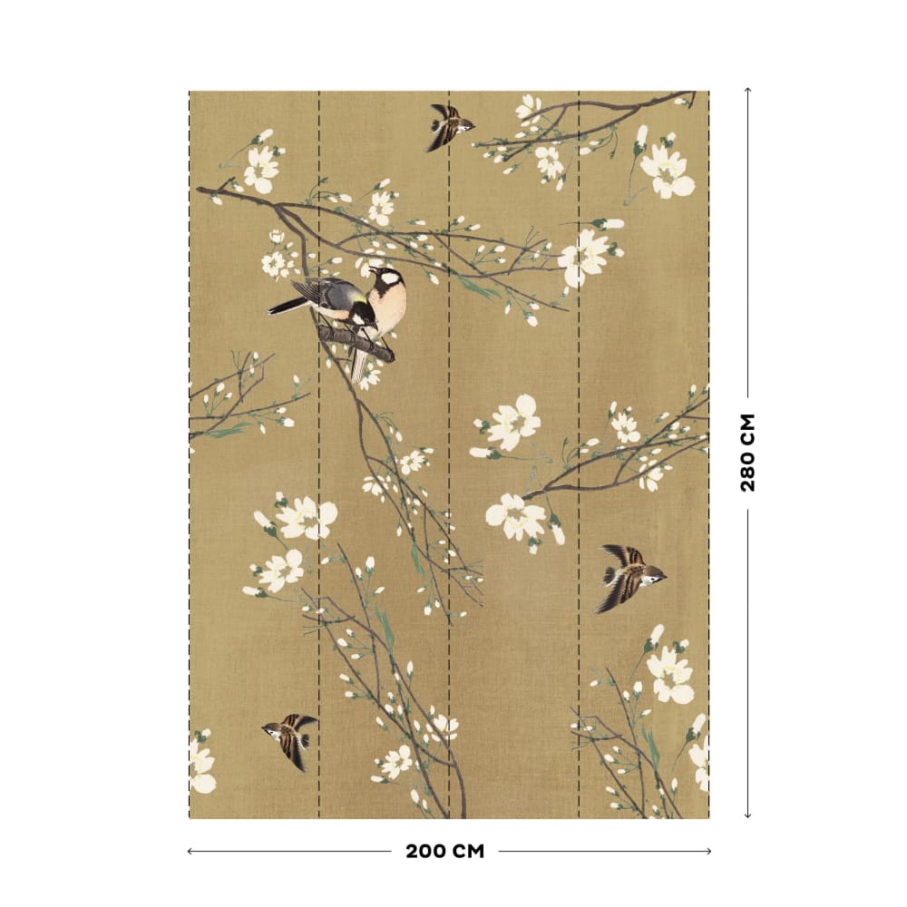Papier peint panoramique printemps Japonais beige jaune 280x200cm — vue 4