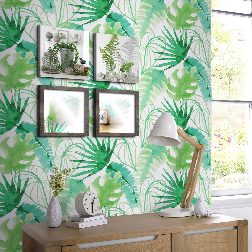 Papier peint intissé jungle fever grainé blanc vert 1005x52cm