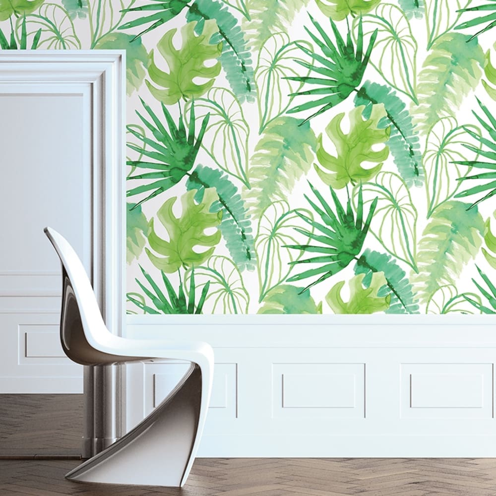 Papier peint intissé jungle fever grainé blanc vert 1005x52cm — vue 4