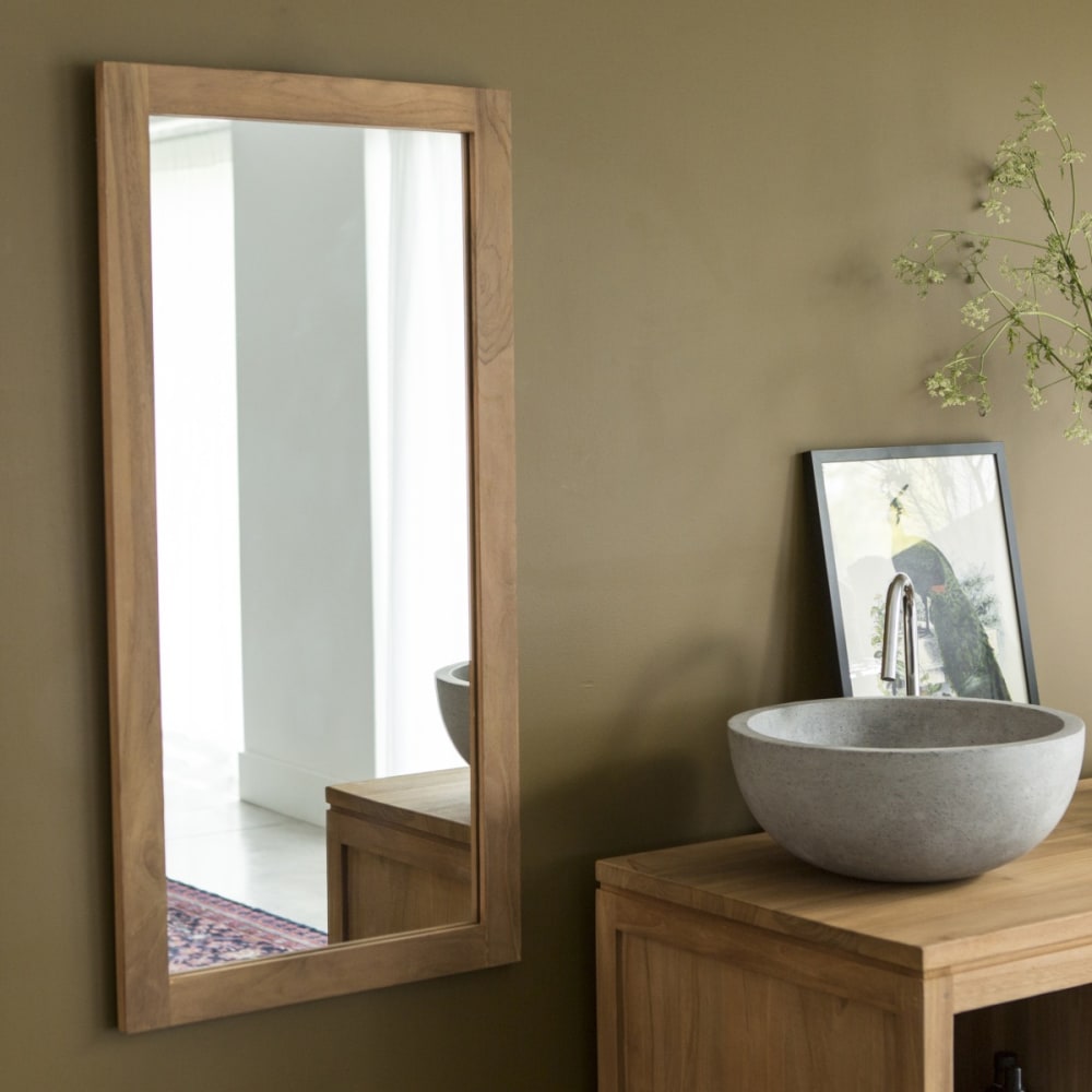 Tikamoon Spiegel aus massivem Teak 100x50 cm style classic chic Beige Holz
