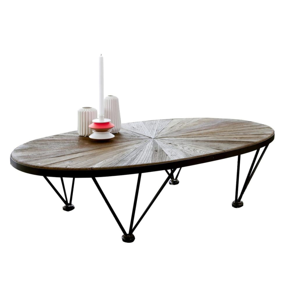 Tikamoon Couchtisch aus massivem Recycling-Ulmenholz und Metall style industrial Beige