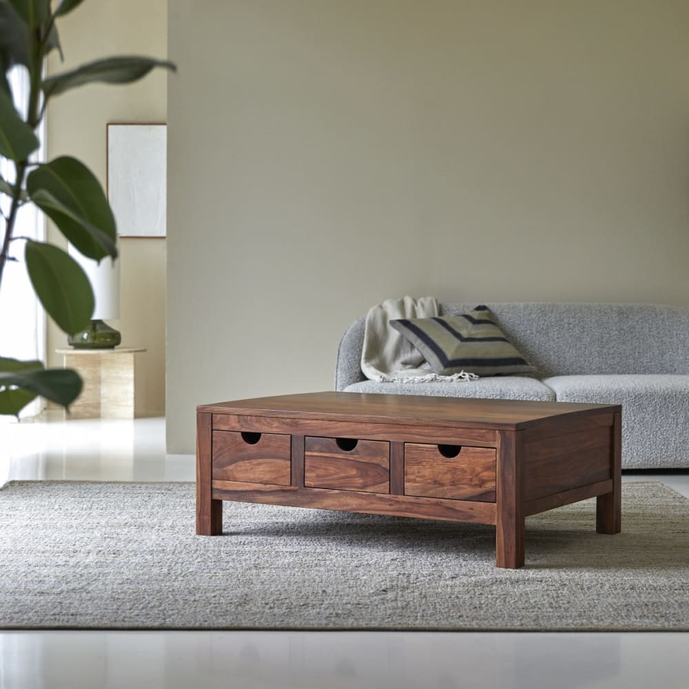 Tikamoon Couchtisch aus massivem Palisanderholz style vintage Braun