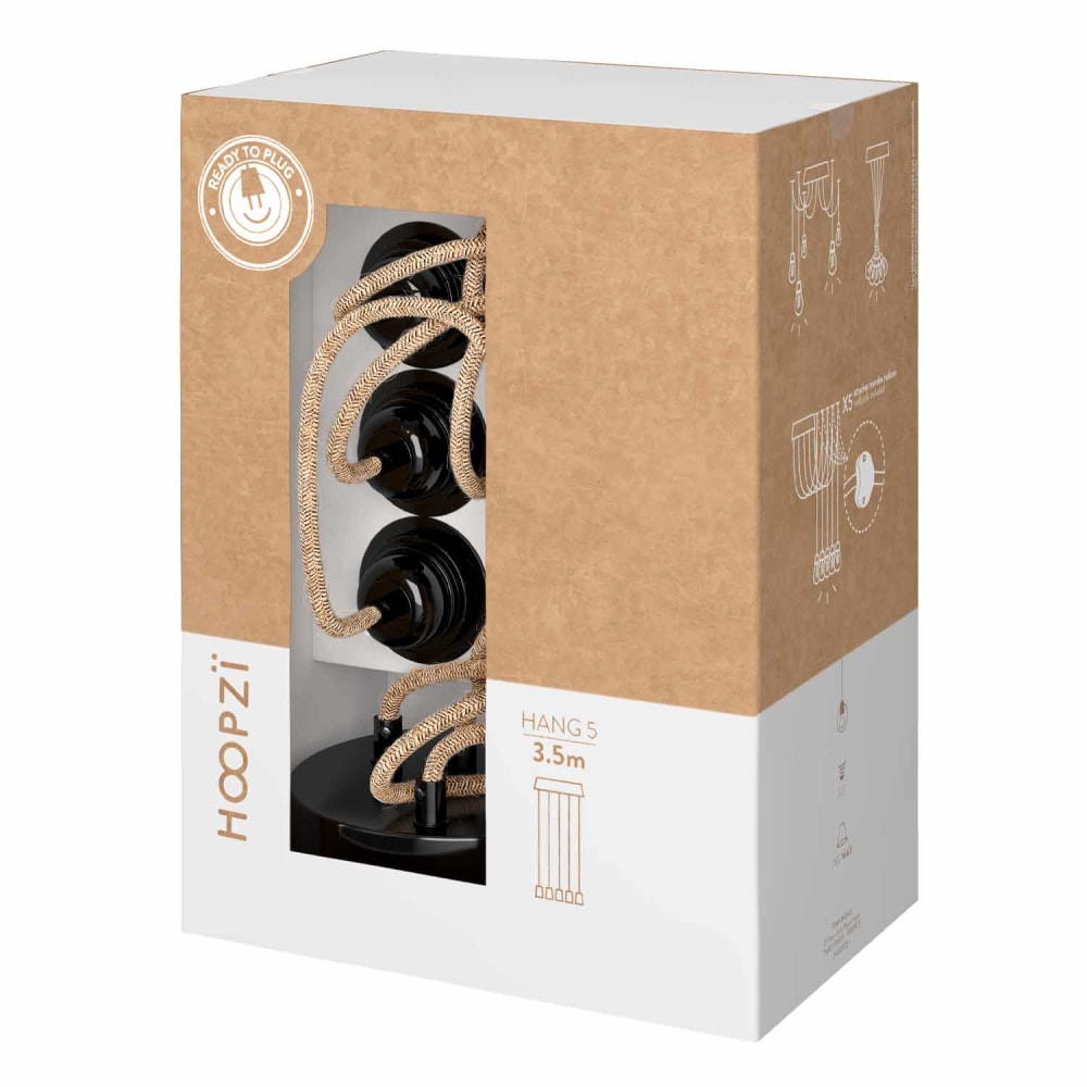 Suspension corde 5 cordons tissés ficelle noir 2.5m