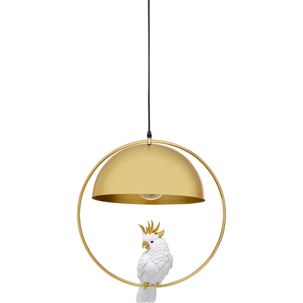 Kare Design Hängeleuchte mit Papagei aus Stahl und Polyresin, gold und weiß style exotic - Stahl