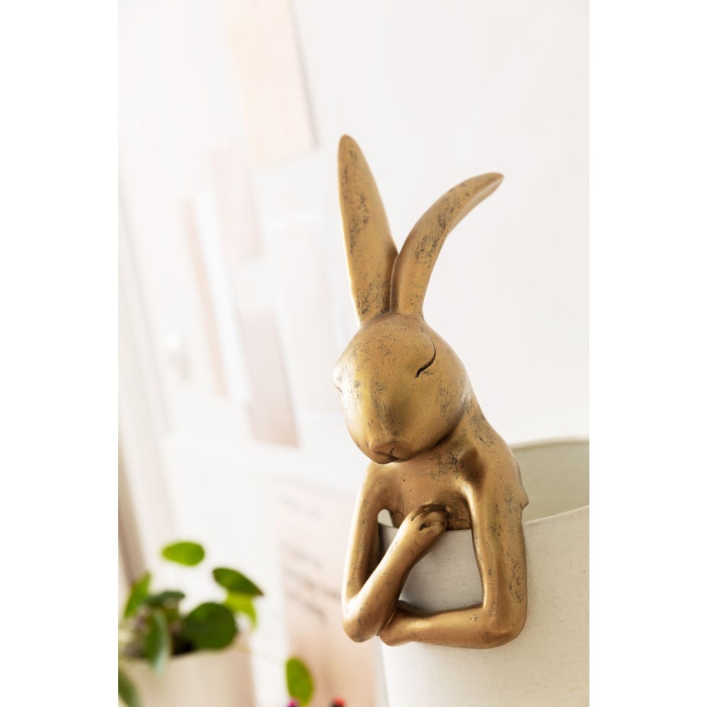 Lampe lapin en polyrésine dorée et lin beige h68 — vue 4