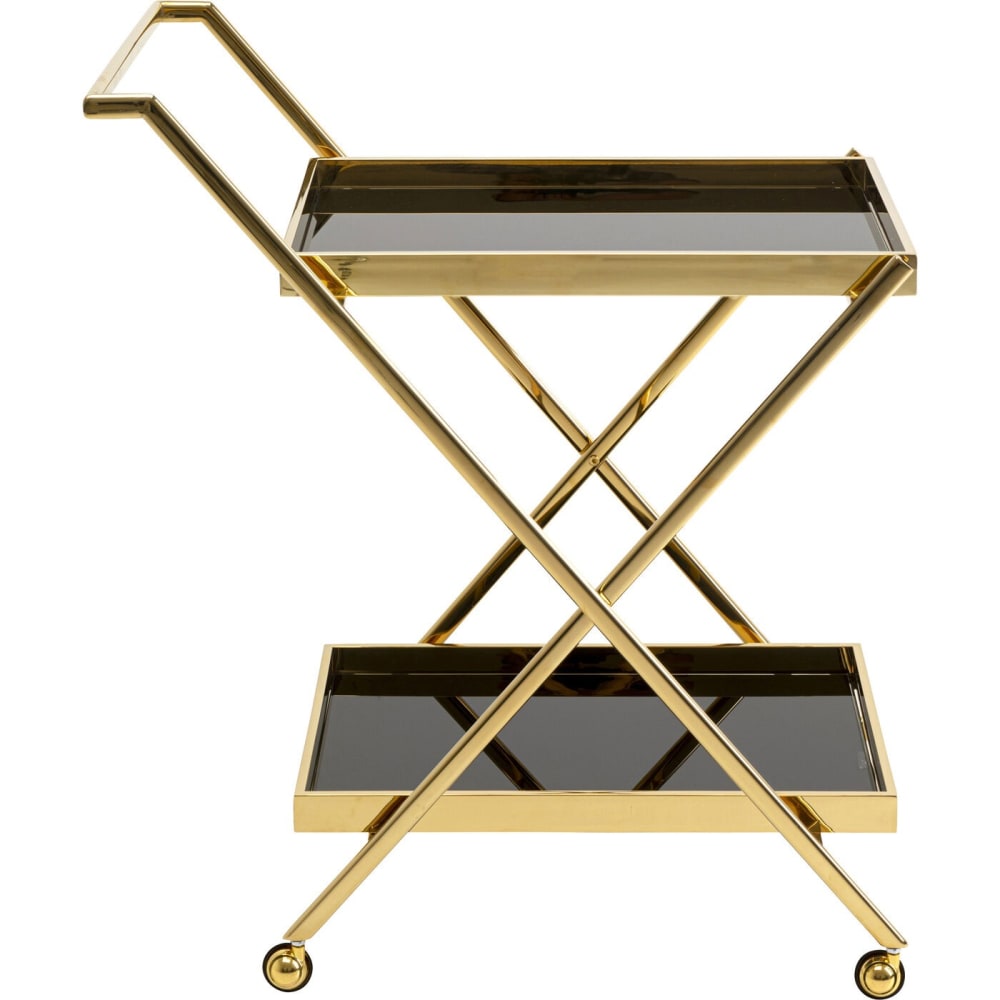 Desserte en verre miroir noir et acier doré