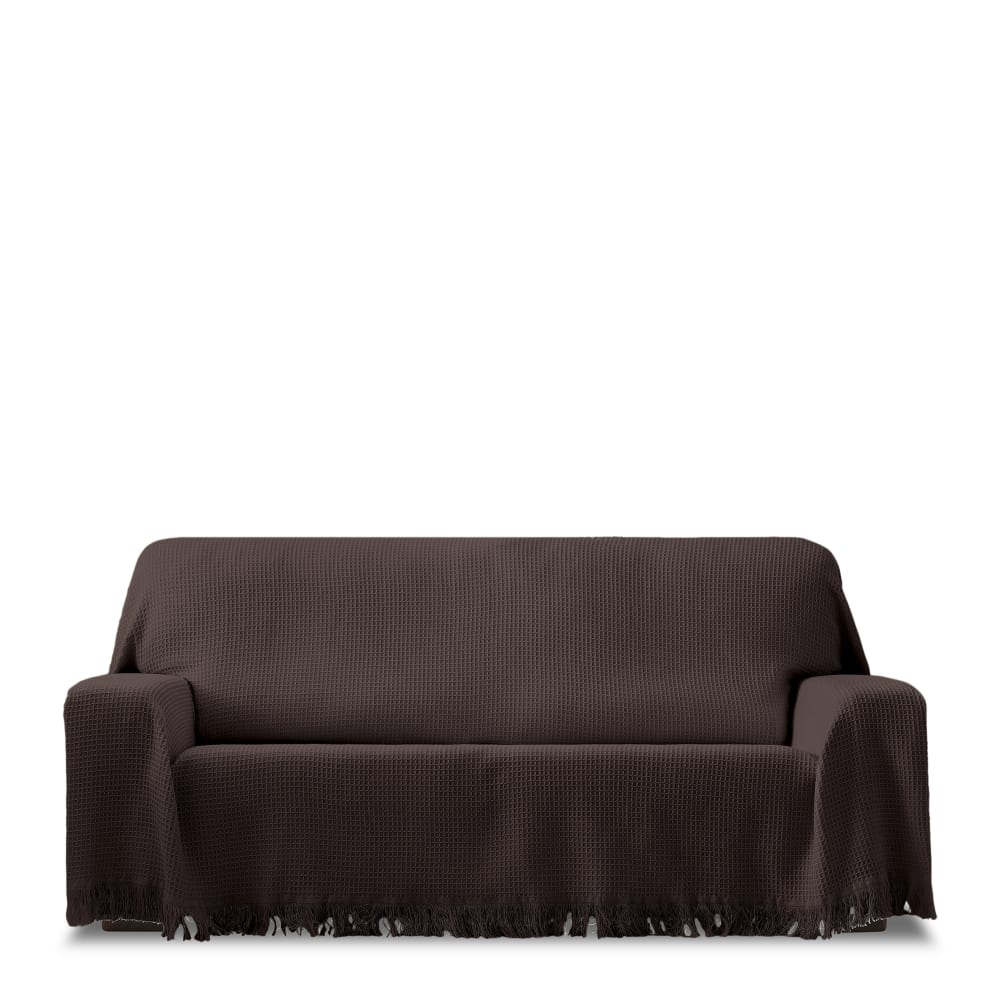 Plaid multiuso 3 posti marrone 230 cm (misure contando le frange) - Modello Classico chic - Marrone - Cotone