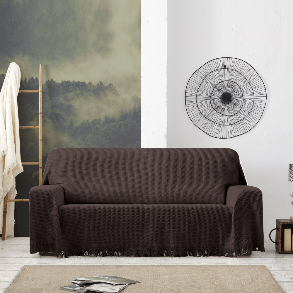 Plaid multiusos 3 plazas marrón 230 cm (medidas incluyendo los flecos) - Maisons du Monde