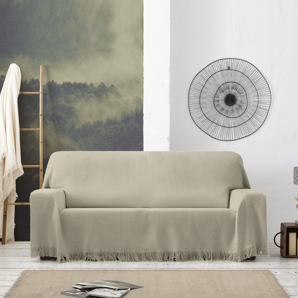 Plaid polyvalent taupe 180 cm (mesures comptant les franges) - Maisons du Monde