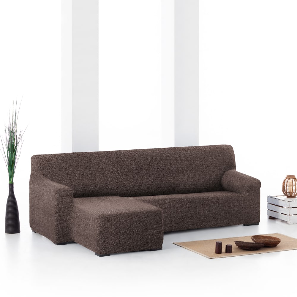 Funda sofá chaise longue elástica izquierda b/c marrón 250 - 360 cm - Maisons du Monde