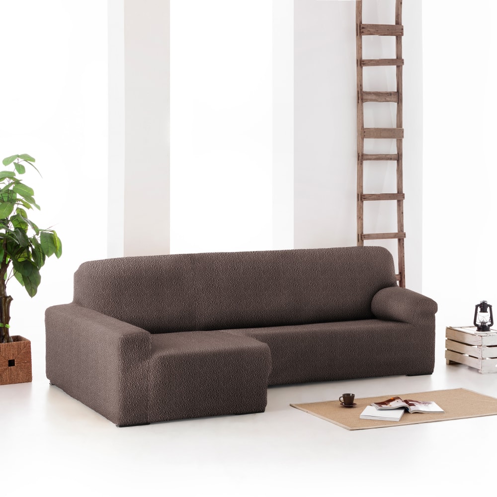 Funda de sofá chaise longue elástica izquierda marrón 250 - 360 cm - Maisons du Monde