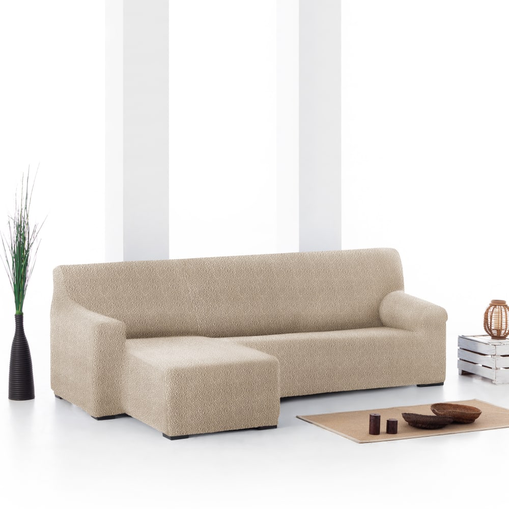 Funda sofá chaise longue elástica izquierda b/c beige 250 - 360 cm - Maisons du Monde