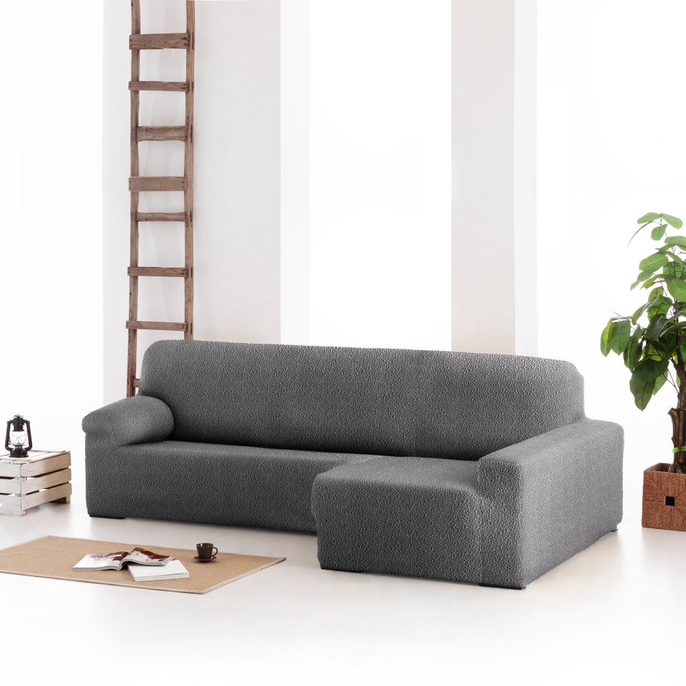 Housse de canapé en l droite extensible gris foncé 250 - 360 cm — vue 3